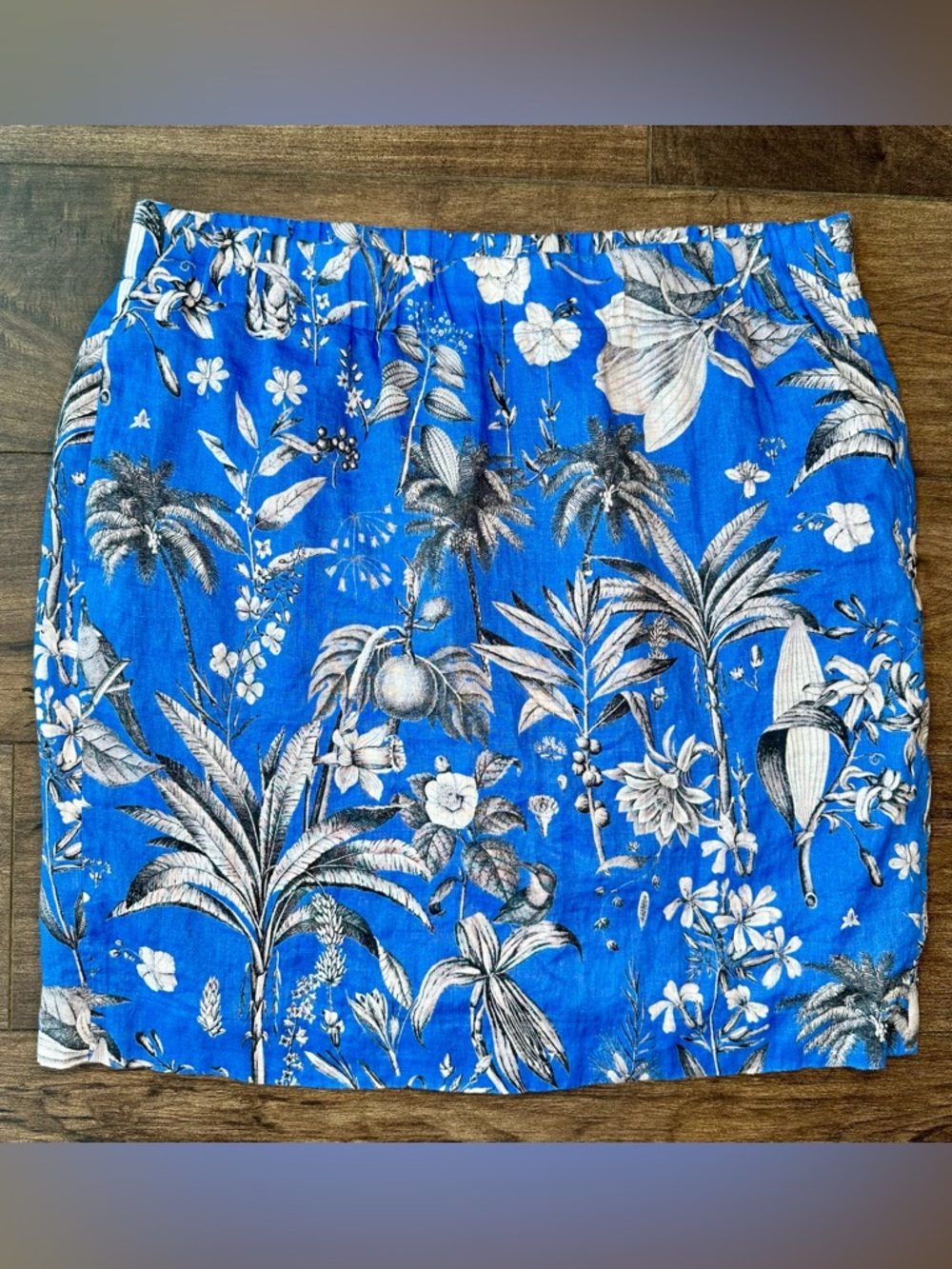 J.Crew Pull-On Skirt in Ratti® Tropical Toile Linen Blue Floral - Size XXL